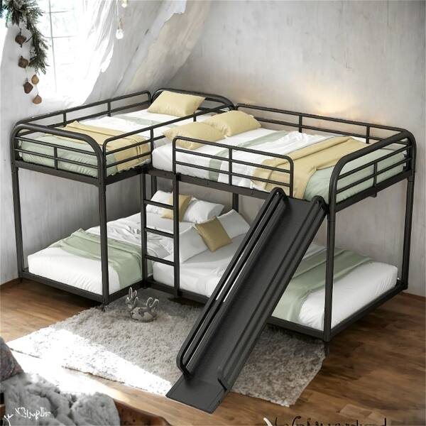 slide 2 of 12, L-Shaped Bunk Bed with Slide and Ladder Black
