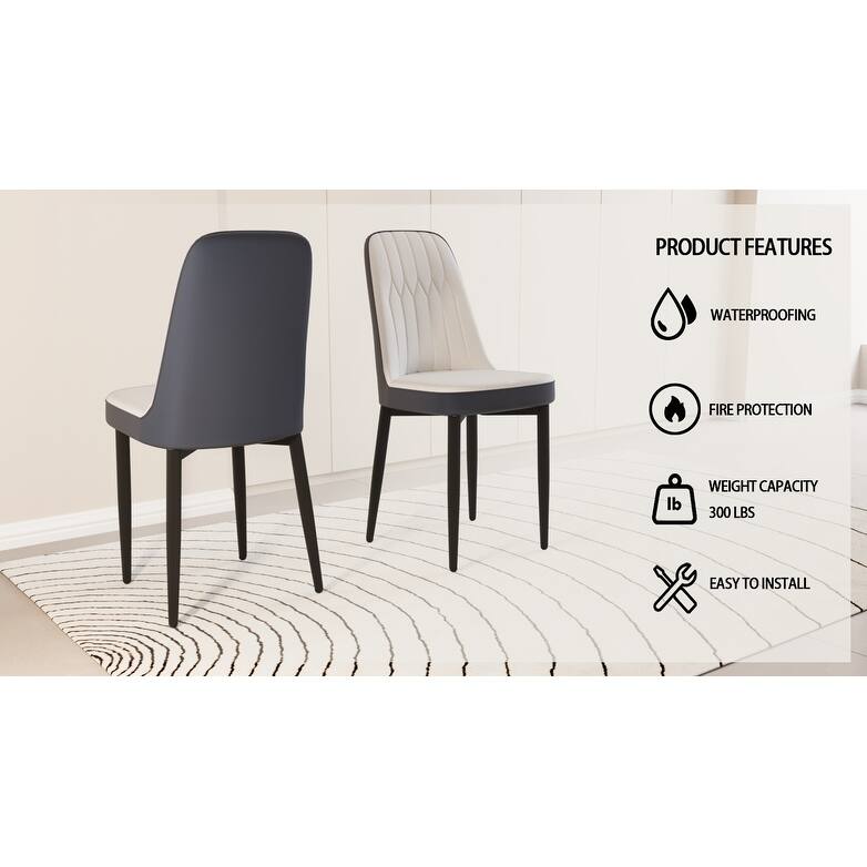 Modern Grey Dining Chair Made of High-Quality PU Leather Fabric w/ Thick Soft Cushions & Black Metal leg