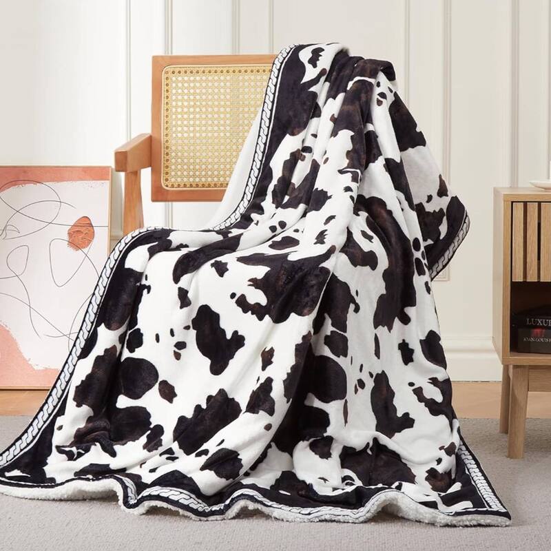Cow Print 10 Heat Levels Electric Heating Blanket, Machine Washable, Brown+White - 62"*84"