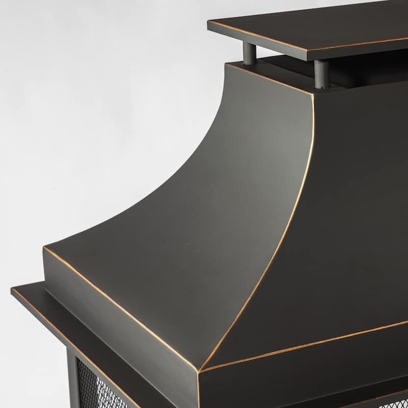 GDFStudio - Thorne Steel Outdoor Wood-Burning Fireplace Chimney for Garden and Patio Gatherings