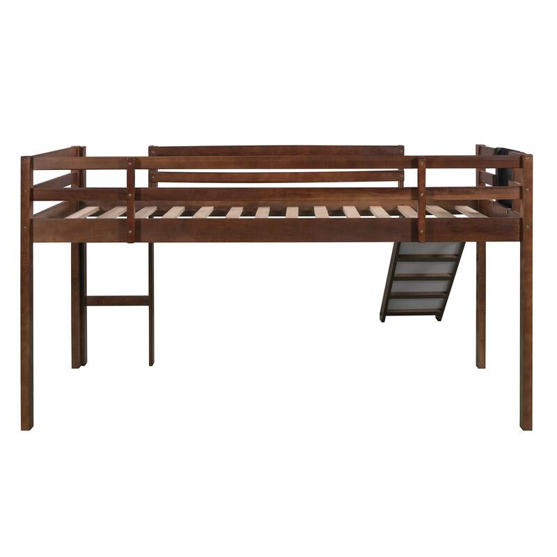 Twin Loft Bed with Slide, Chalkboard & Ladder, Solid Wood, Fun Kids Bed