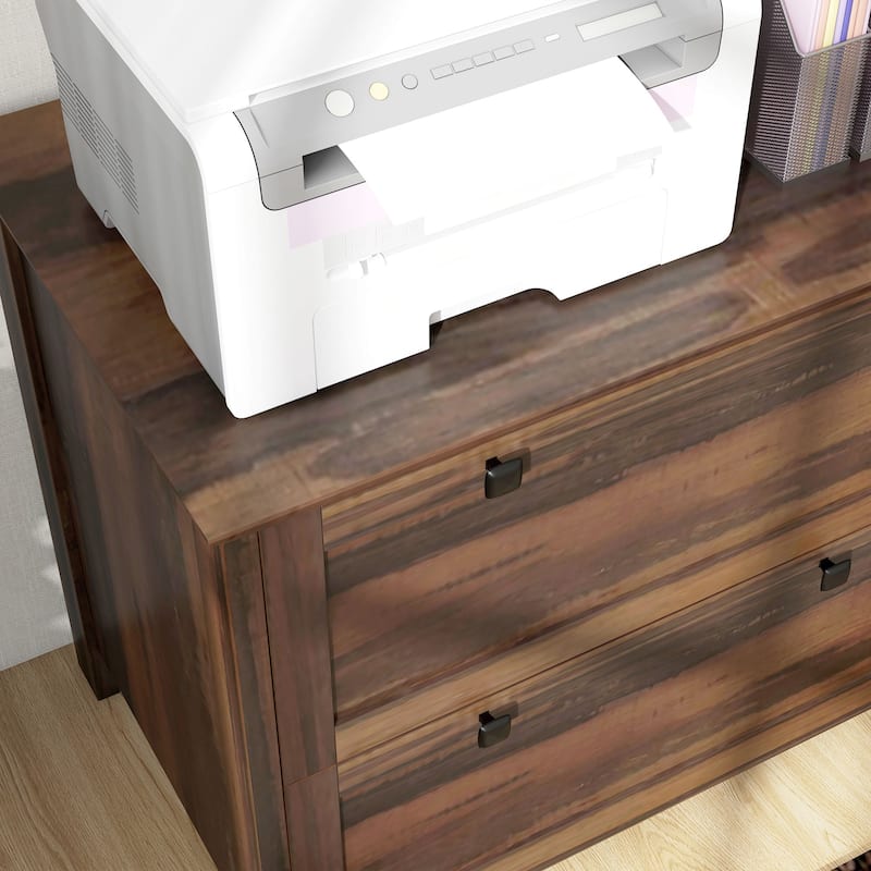 HOMCOM Lateral File Cabinet with 2 Drawers for Home Office, Filing Cabinet with Lock, Adjustable Hanging Bar for Letter, A4