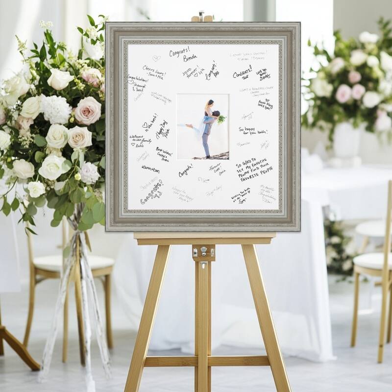 Parlor Signature Mat Picture Frame - Autograph Photo Frame Guest Book Alternative for Weddings, Graduations, or Retirement - 8x10 - Parlor Silver