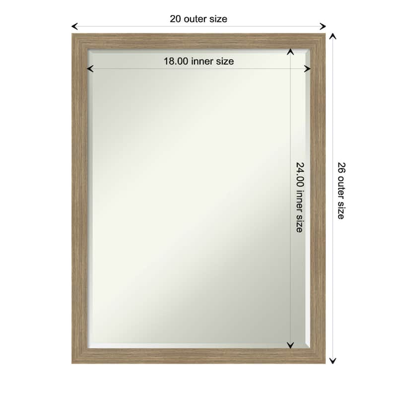 Woodgrain Stripe Half-Inch-Bevel Wood Framed Bathroom Vanity Wall Mirror - Glass Size 18x24 - Woodgrain Stripe Mocha