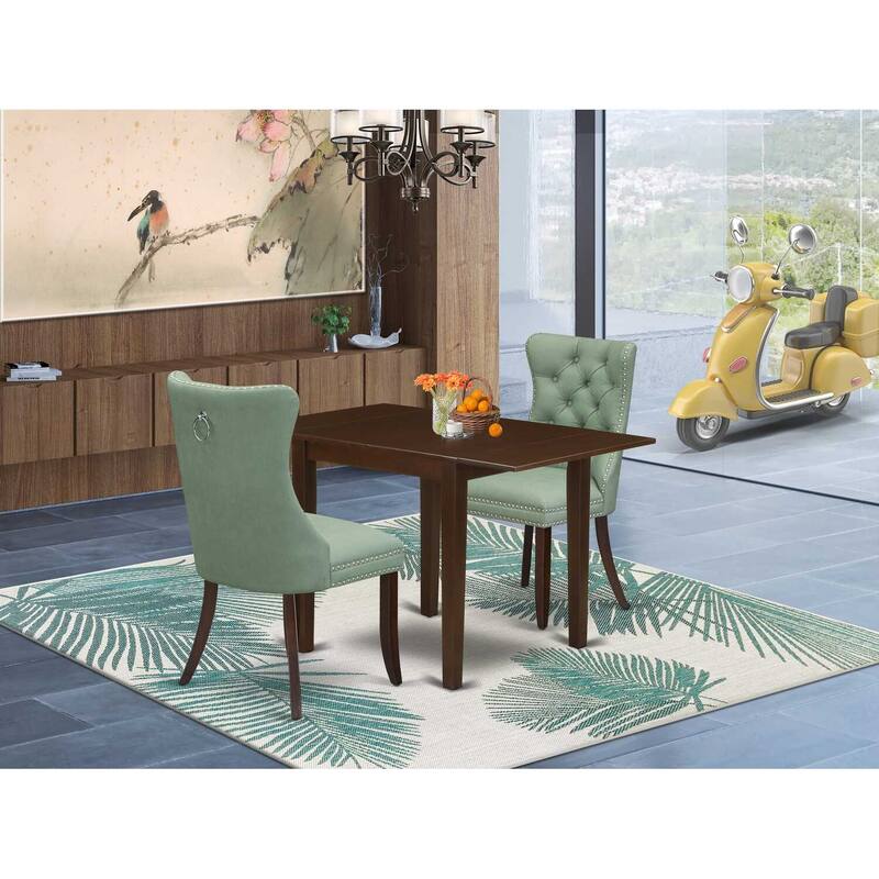 HomeStock 3-Pc Mahogany Finish Rectangular Solid Wood Top with Dropleaf Dining Table Set