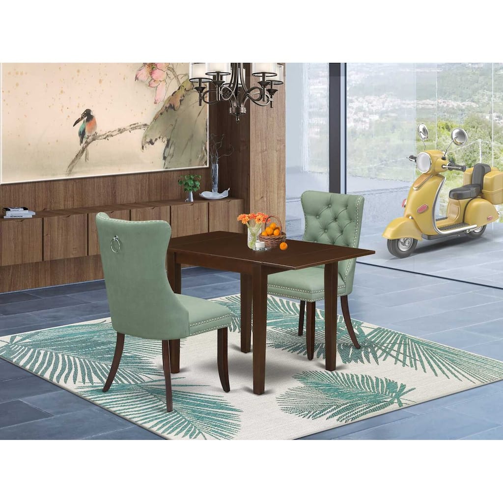 HomeStock 3-Pc Mahogany Finish Rectangular Solid Wood Top with Dropleaf Dining Table Set