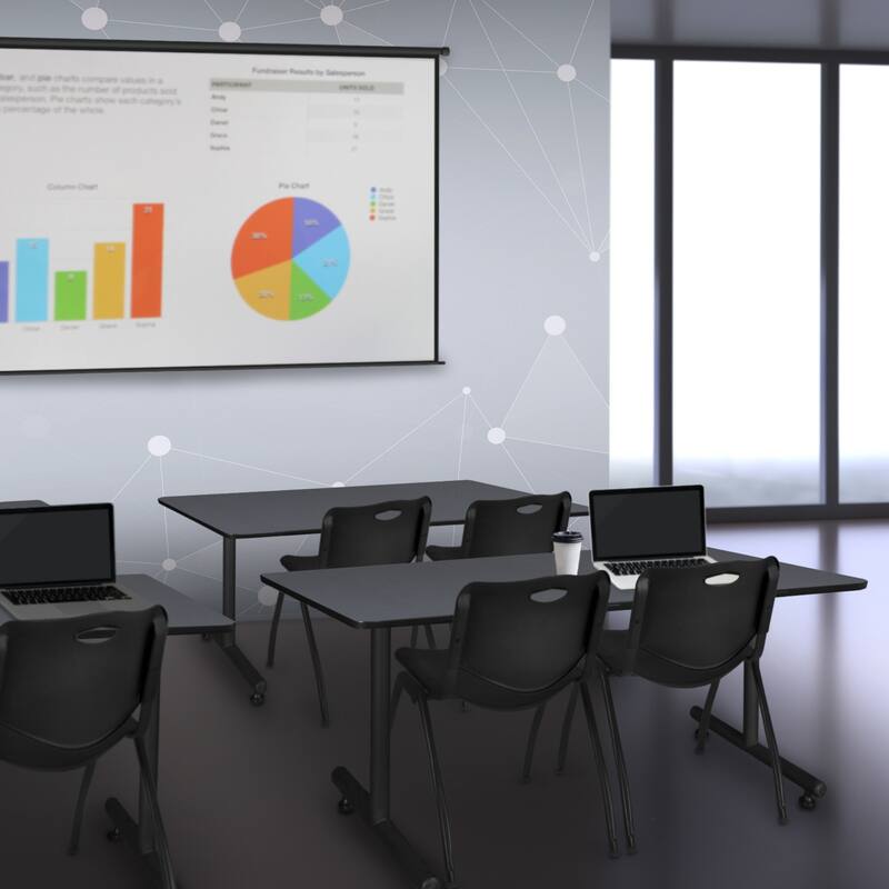 48" x 30" Training Table- Grey and 2 "M" Stack Chairs- Black