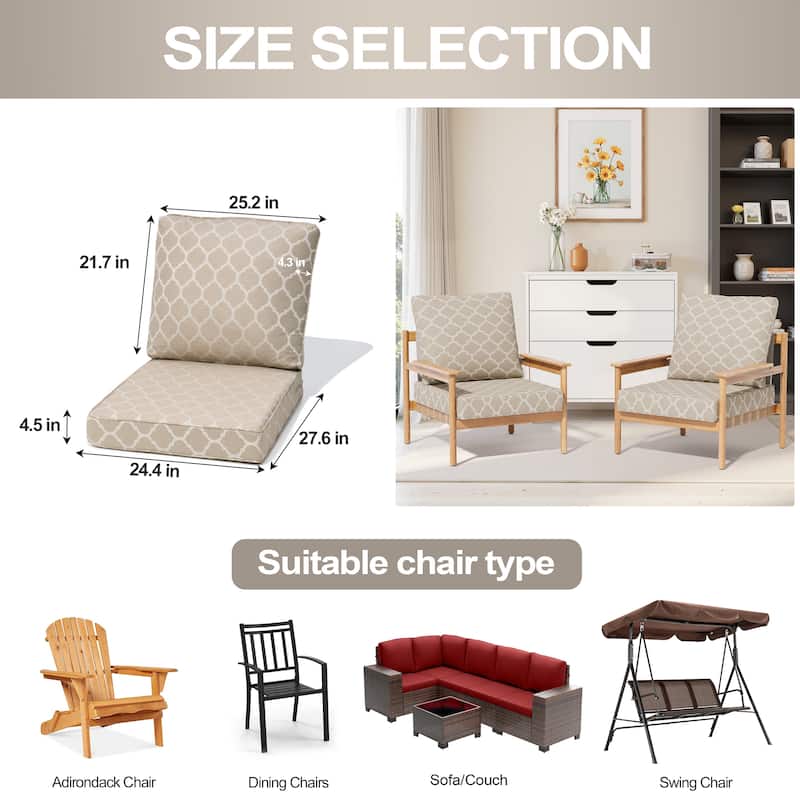 24.4 x 27.6 x 4.5 in T Outdoor Indoor Patio Premium Fabric Seat Cushions Set (Seat & Back)