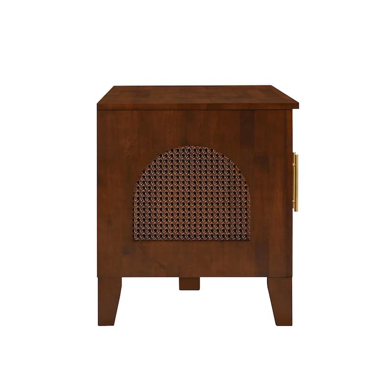 Christopher Knight Home - 47"W Rubber Wood Dog Crate Cabinet with Rattan Doors & Storage