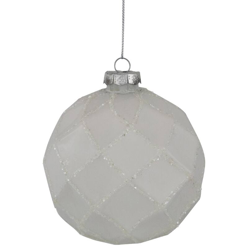 Glittered Christmas Glass Ball Ornaments - 3.75" (95mm) - White - 4ct