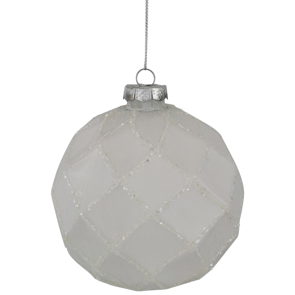 Glittered Christmas Glass Ball Ornaments - 3.75" (95mm) - White - 4ct