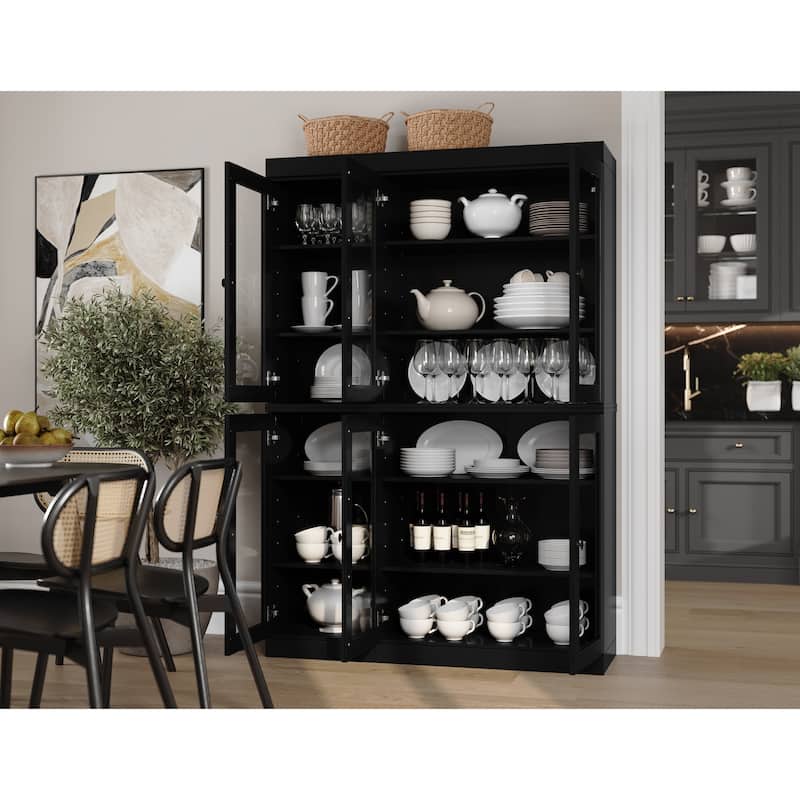 Palace Imports 100% Solid Wood 48.5" Pantry China Cabinet with Clear Glass Doors and Adjustable Shelves