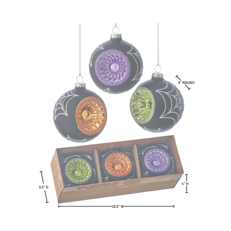 3" Glass Reflector Ball Ornament Box of 3
