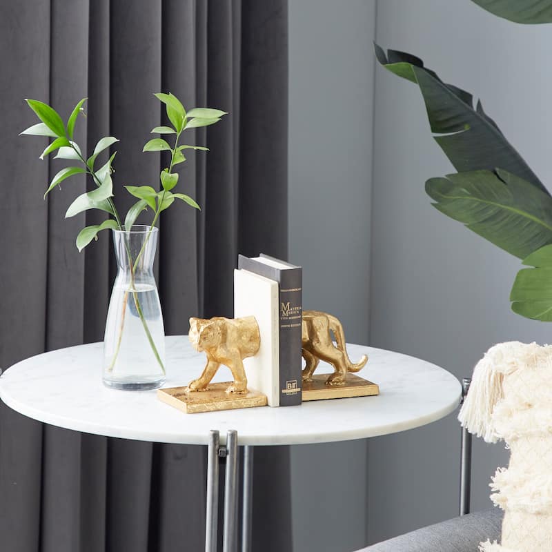 Metal Leopard Bookends - Set of 2 Gold - Roche River Decor - 4"W x 4"L x 5"H