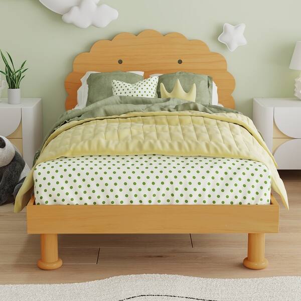 slide 2 of 9, Kids Cookie-Shaped Bed Frame, Twin Size Wood Platform Bed Walnut - Twin