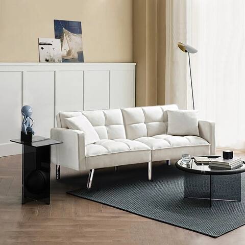 Modern Velvet Sofa Couch Bed with Armrests
