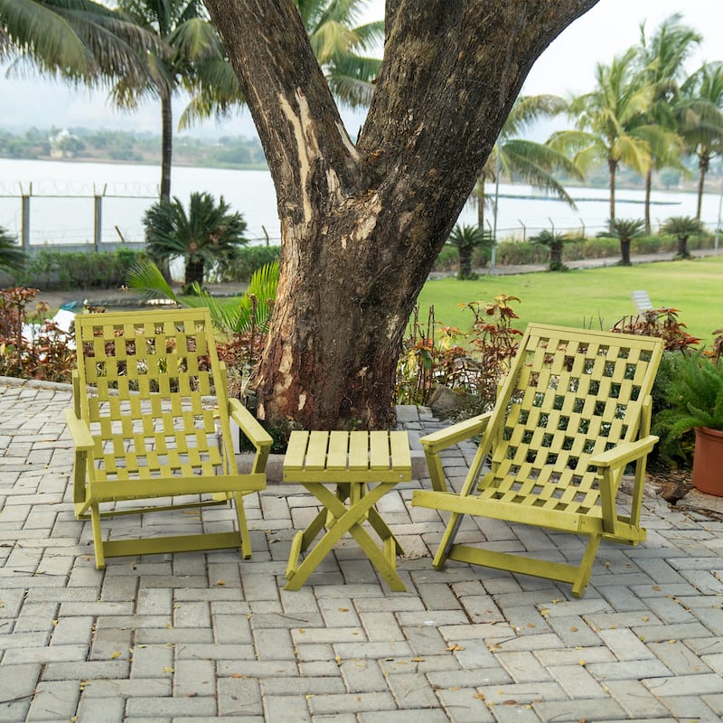 Aspen Fully Assembled All-Weather Outdoor Folding Lounge Chair and Table Set - 3-piece - Yellow