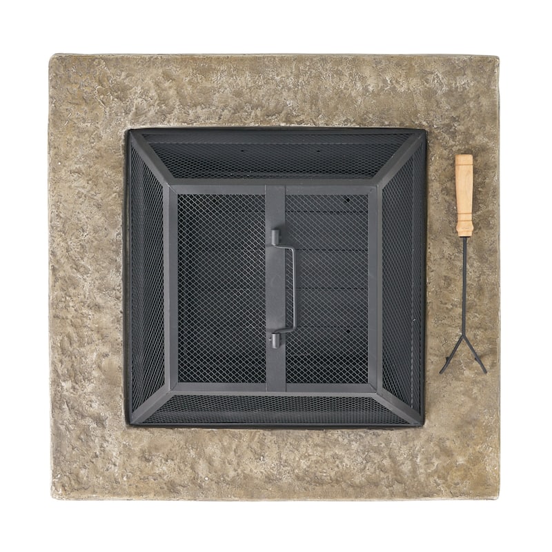 Roomfitters Outdoor Stone Finish Fire Pit with Mesh Screen, Heavy-Duty Fire Bowl, Perfect for Patio, Deck, and Garden Gatherings