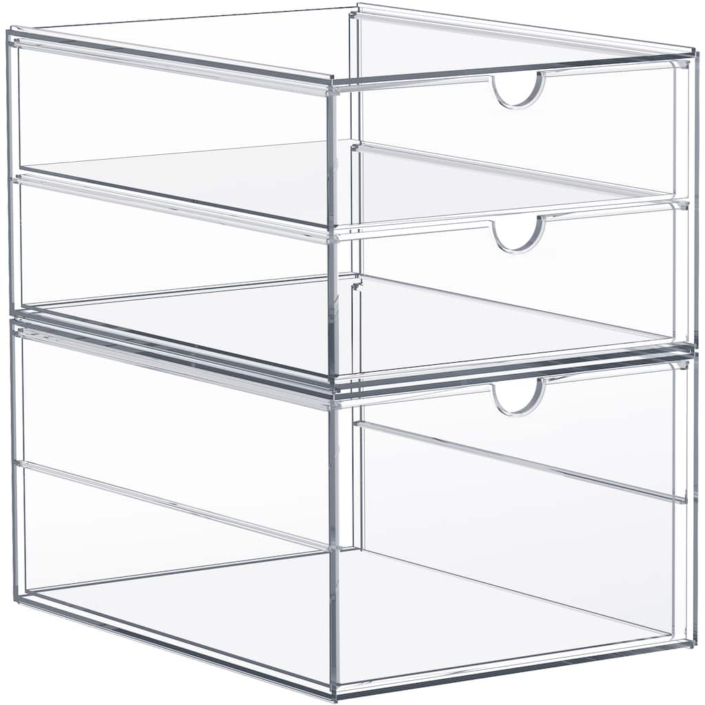 Sorbus Clear Storage and Organizer Bins with 3 Drawers, Multipurpose Stackable Storage Cases 2 Pcs - 11.8in x 6.9in x 4.1in
