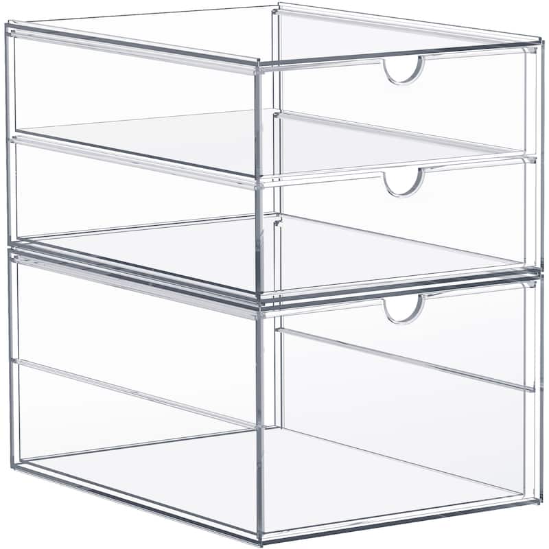 Sorbus Clear Storage and Organizer Bins with 3 Drawers, Multipurpose Stackable Storage Cases 2 Pcs - 11.8in x 6.9in x 4.1in - 11.8in x 6.9in x 4.1in - Clear