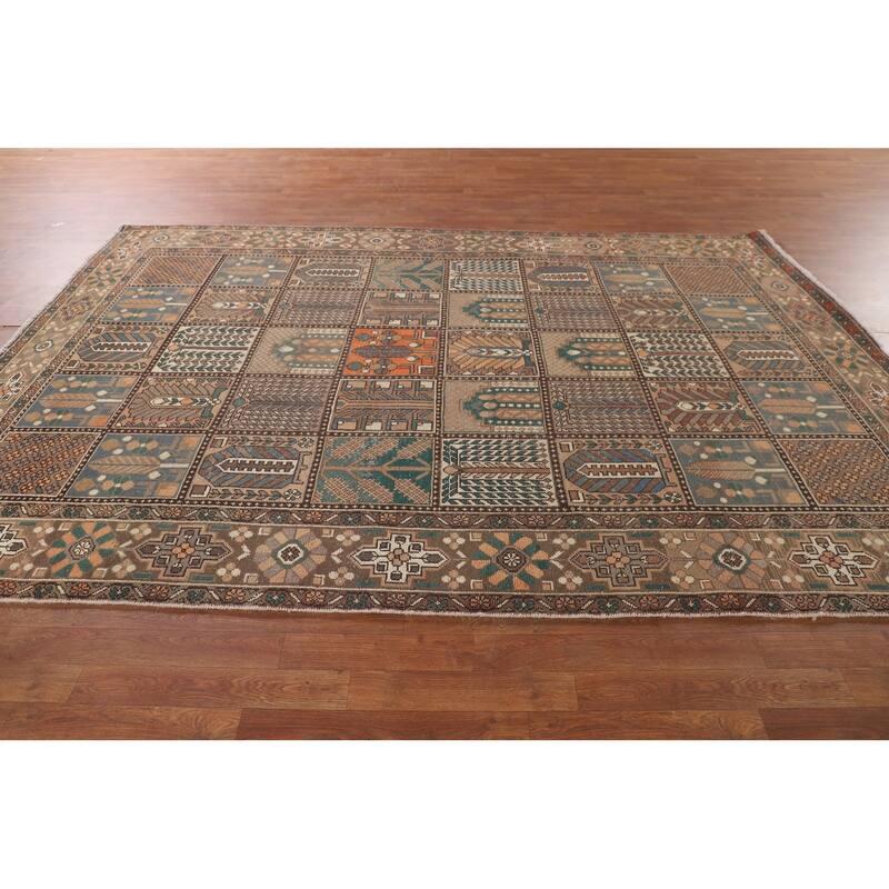 Garden Design Brown Bakhtiari Persian Vintage Rug Handmade Wool Carpet - 6'11"x 10'2"