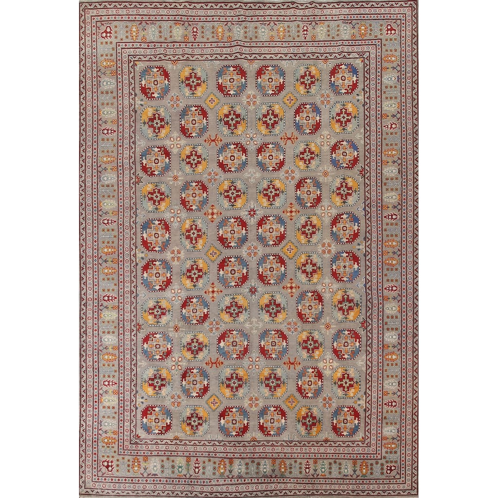Large Geometric Kazak Oriental Area Rug Hand-Knotted Wool Carpet - 10'3"x 13'7"