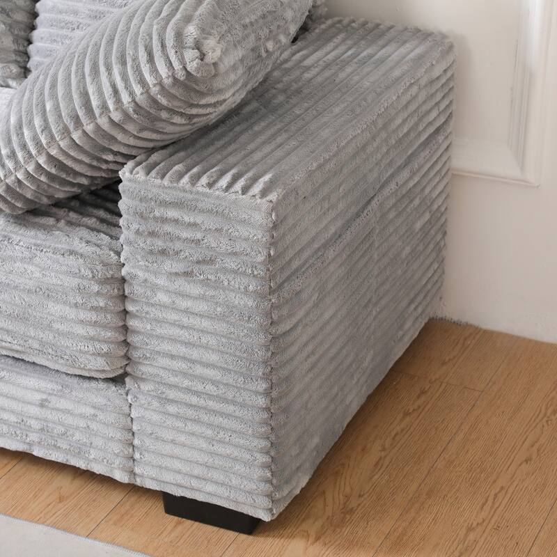 108.66" Thickened Corduroy Sectional Sofa with Storage Ottoman & Throw Pillows