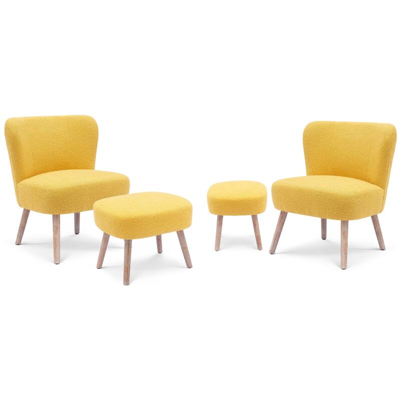 Boucle Polyester Upholstered Living Room Set - Stain Resistant (4-Piece Set)