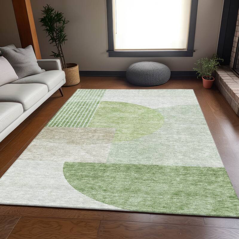 Premium Washable Super Soft Modern Deco Mayfield Rug - Olive - 9' x 12' - Rectangle