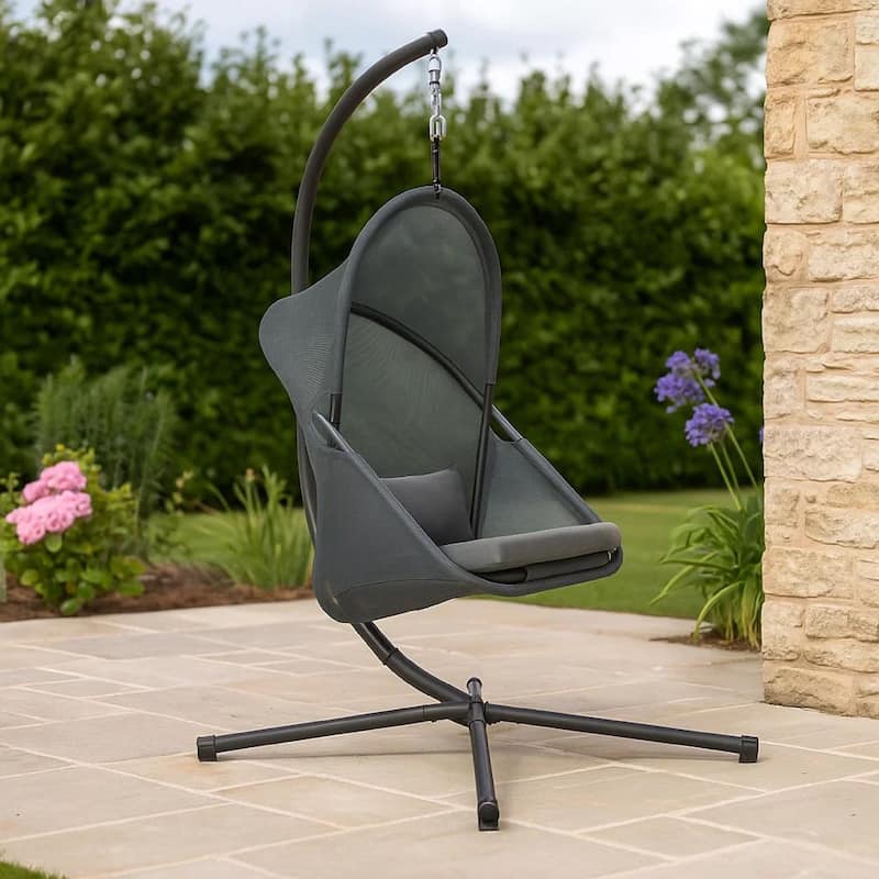 Cery Outdoor Egg Swing Chair, Foldable Stand, Dark Gray Cushion