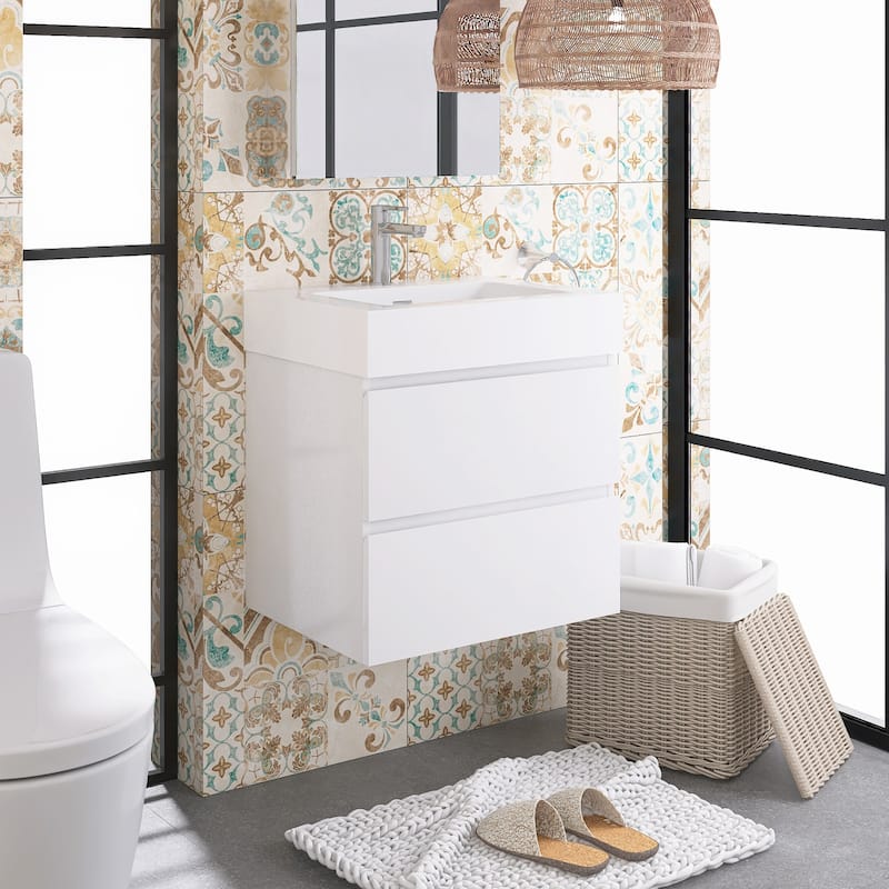 Floating Bathroom Vanity with Solid Surface Top