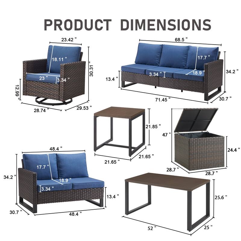 Gymojoy 6 Person Outdoor Patio Wicker Conversation Set Group With Swivel Chairs