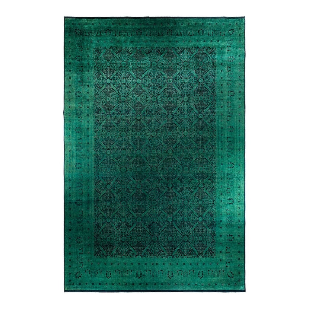 Overdyed, One-of-a-Kind Hand-Knotted Area Rug - Green - 12' 3" x 18' 0"