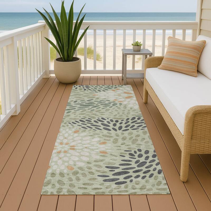 Machine Washable Indoor/ Outdoor Modern Genoa Chantille Rug - Celery - 2'3" x 7'6"