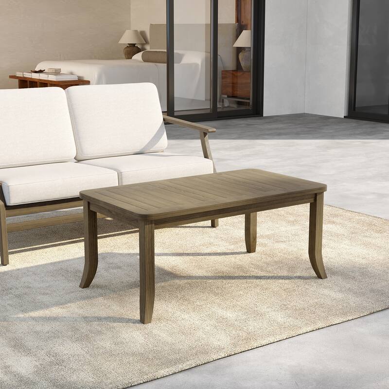 40" W Rectangular Solid Teak Outdoor Coffee Table with Curved Leg - Natural Wood