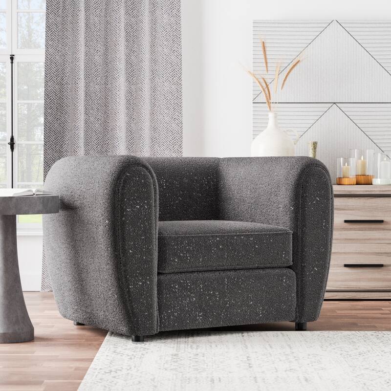 Furniture of America Vanessa Modern Curved Arms Boucle Accent Chair, Armchair with Seat Cushion and Wooden Legs