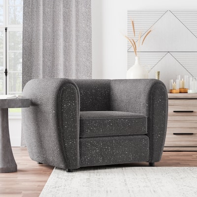 Furniture of America Vanessa Modern Curved Arms Boucle Accent Chair, Armchair with Seat Cushion and Wooden Legs