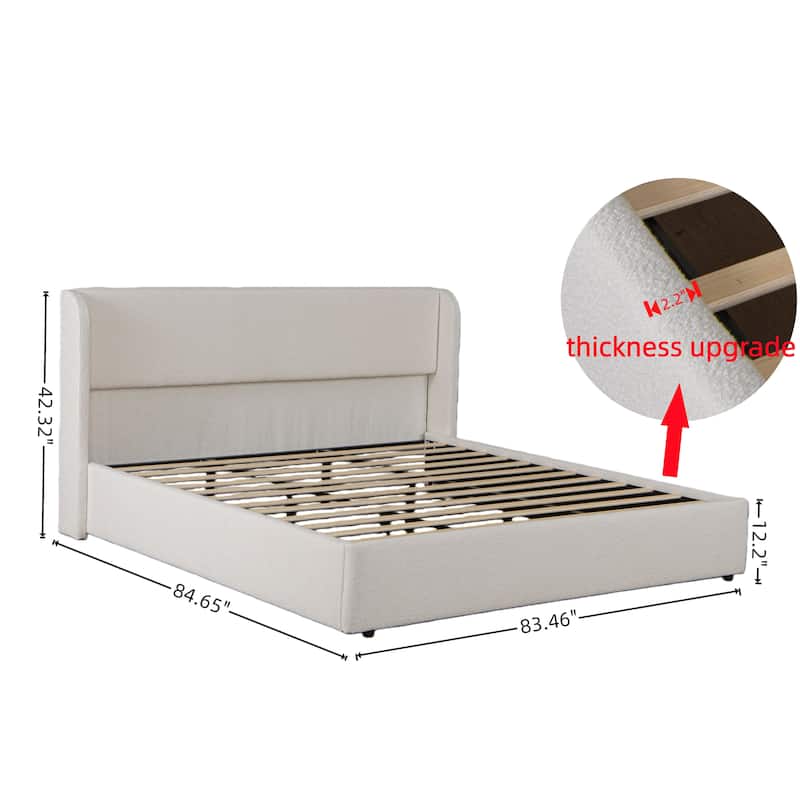 GDFStudio - Minimalist Upholstered Platform Bed Frame with Wingback Headboard, Solid Wood Legs & Slats, No Box Spring Needed