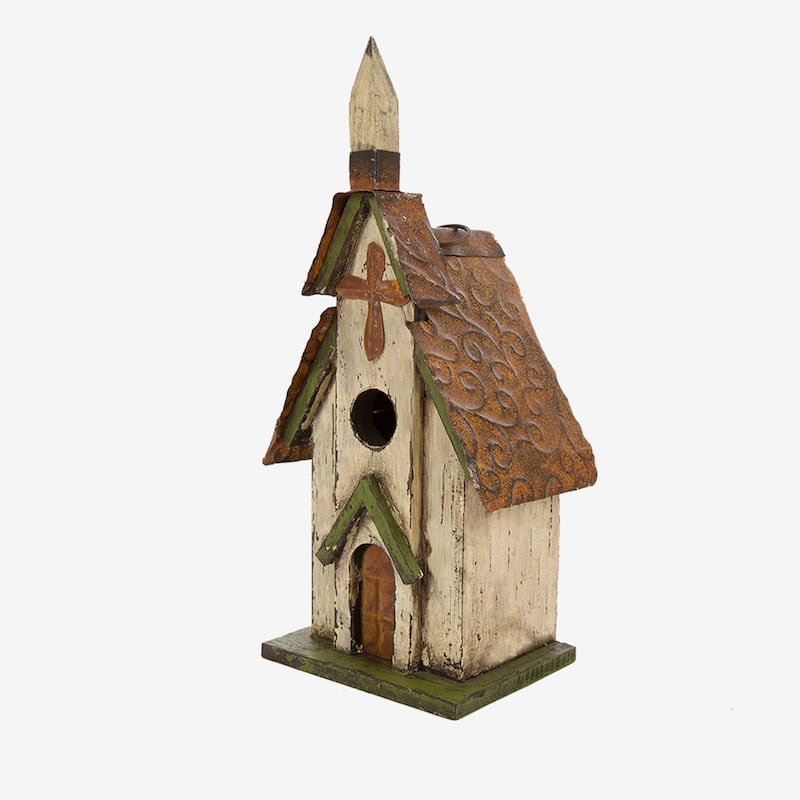 Glitzhome 12"H Rustic Distressed Wood Natural Birdhouse