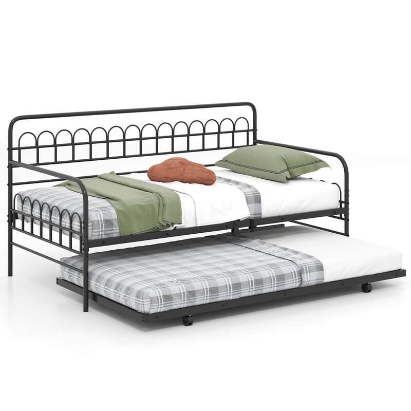 Costway Twin Daybed with Trundle Curved Backrest & Armrests Heavy-duty