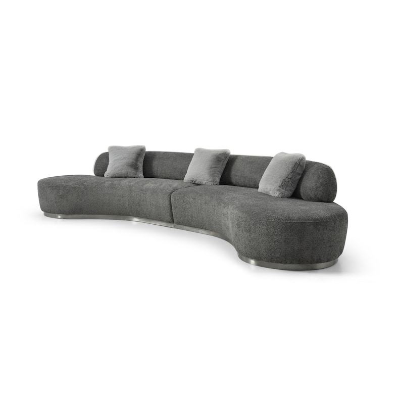 HomeRoots 150" Dark Gray Boucle Curved Sofa With Toss Pillows