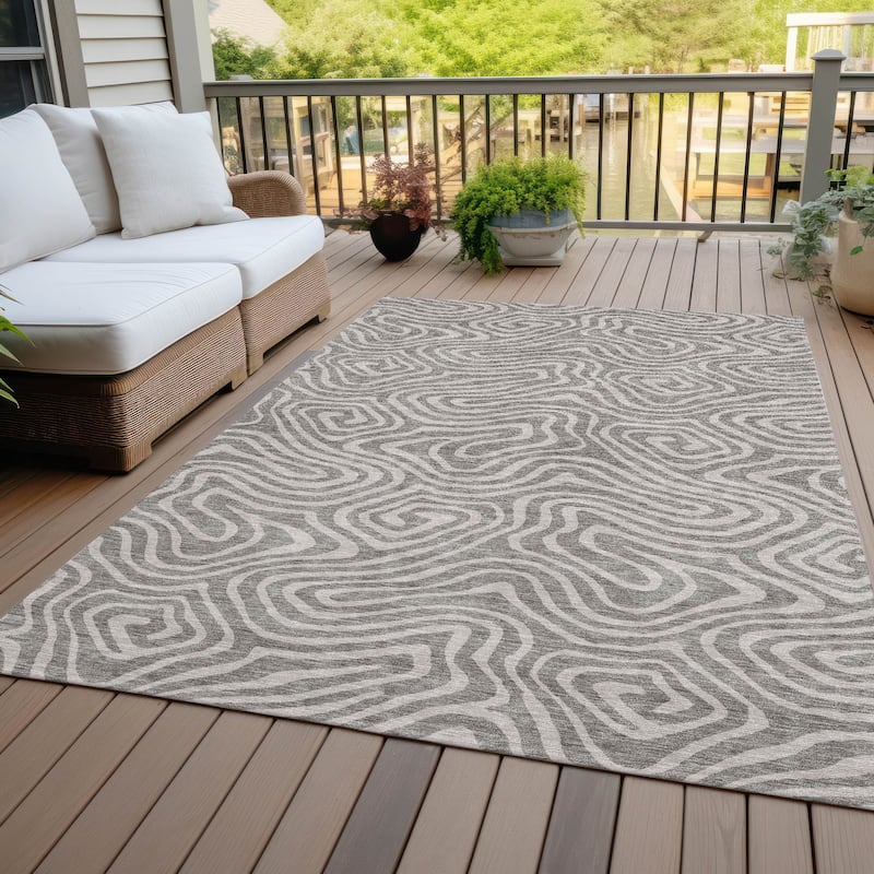 Machine Washable Indoor/ Outdoor Abstract Modern Chantille Rug - Taupe - 2'6" x 3'10"