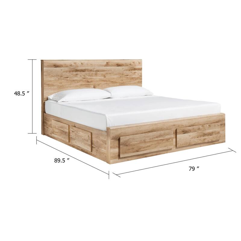 Oma King Panel Bed, 2 Footboard and 2 Side Drawers, Rustic Brown Wood