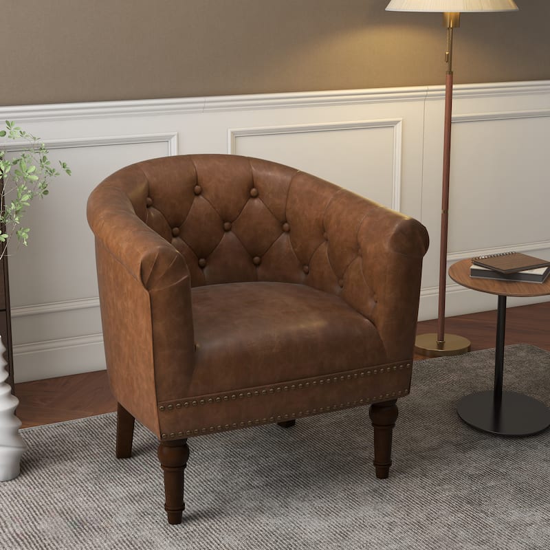 Alina Modern Tufted Tub Barrel Faux Leather Accent Chair