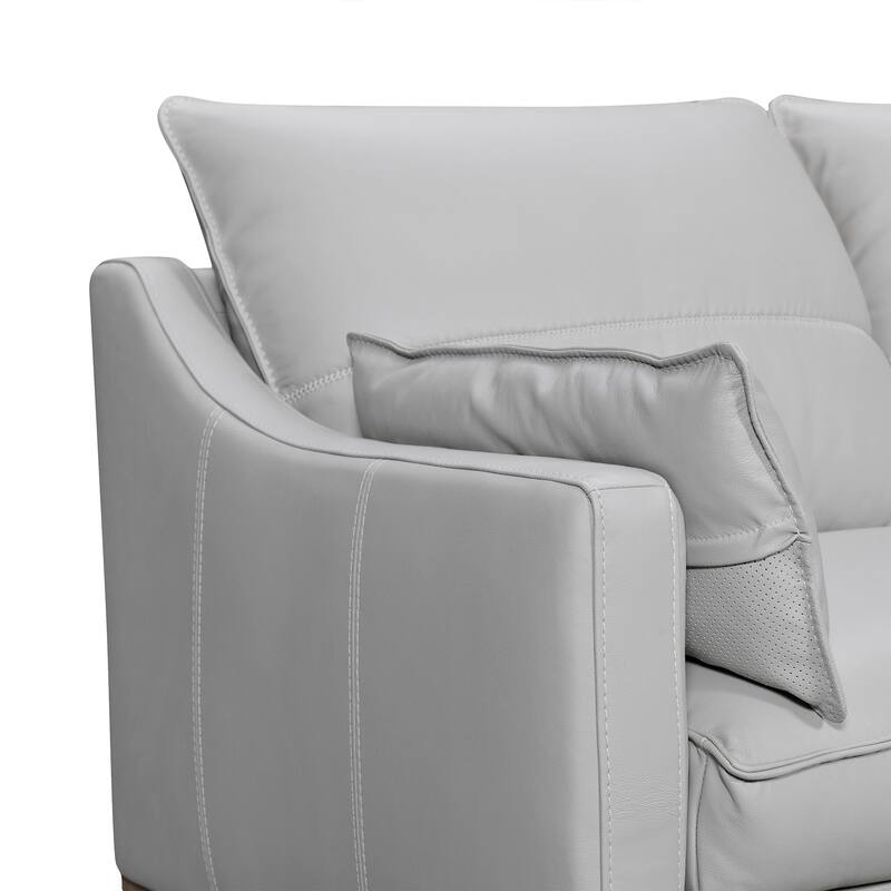 HomeRoots 87" Gray Leather Sofa And Toss Pillows With Brown Legs