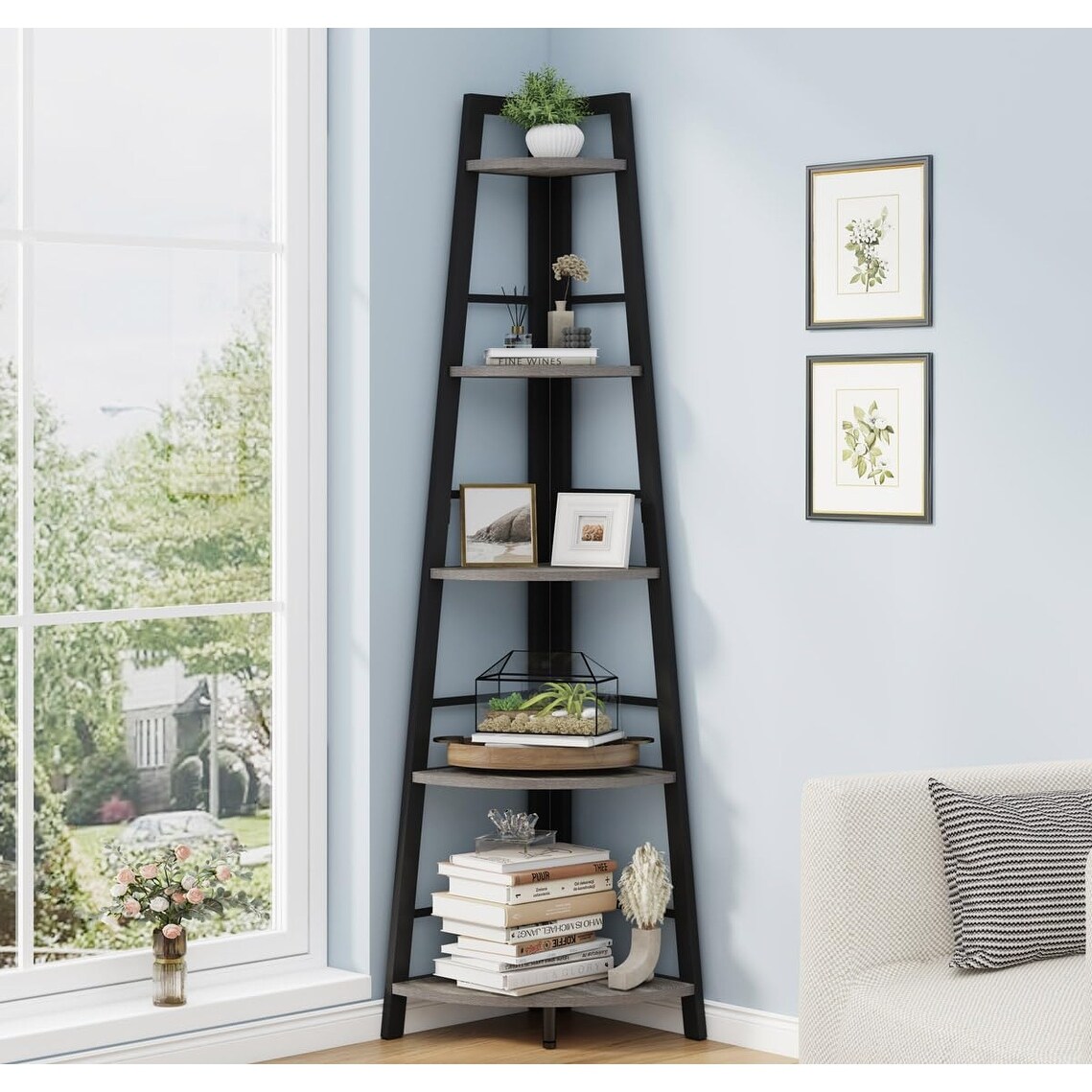 Industrial corner ladder shelf discount