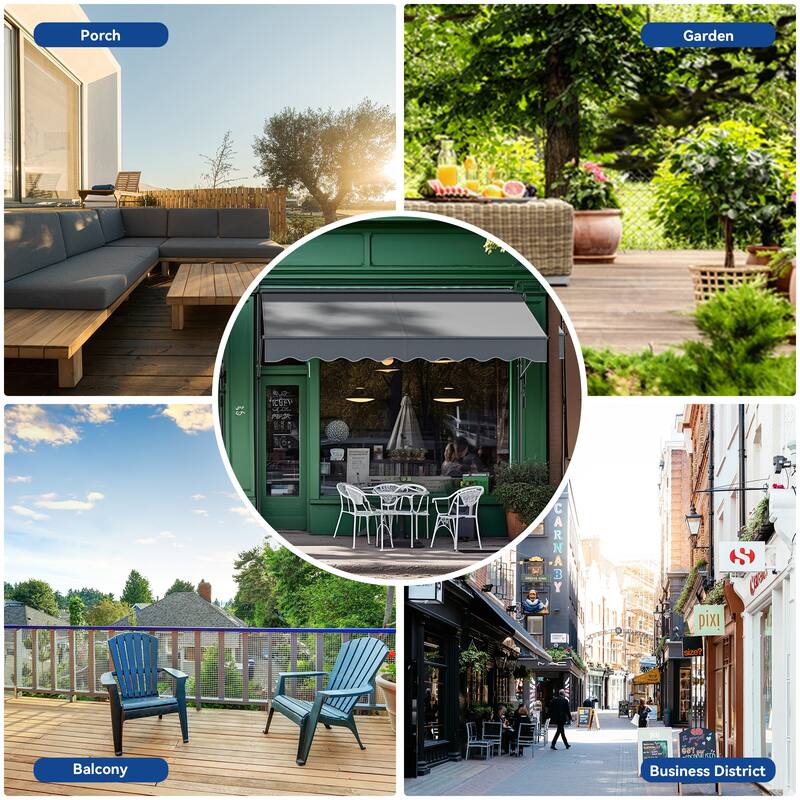 Mosis 13' x 4' Manual Retractable Awning, Non-Screw Freestanding Patio Sun Shade Shelter with Support Pole Stand