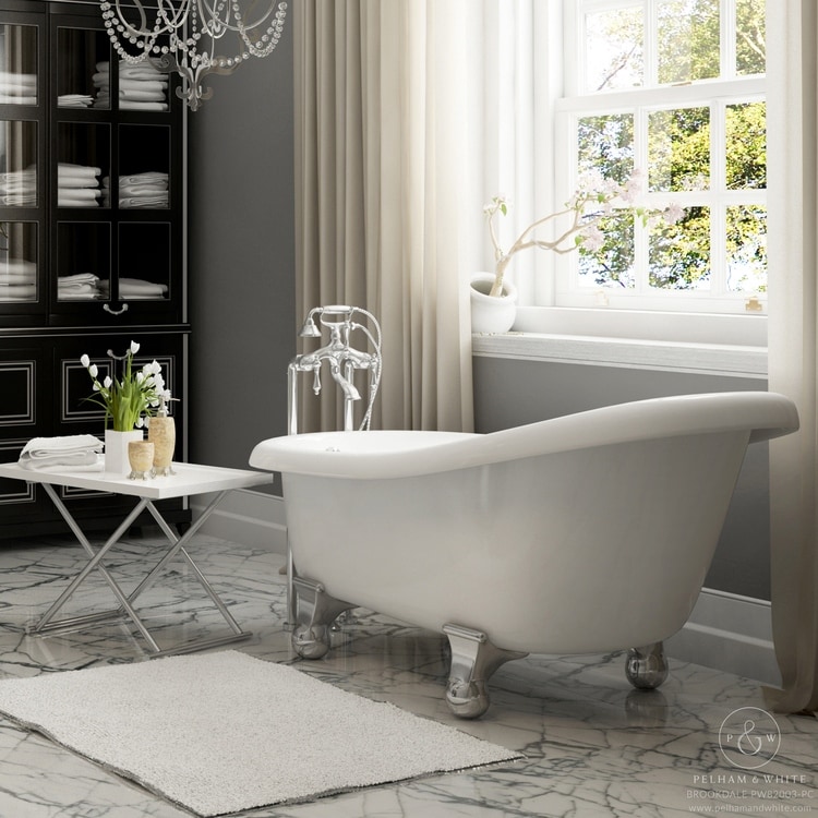 Pelham White Luxury 60 Inch Clawfoot Slipper Tub with Chrome
