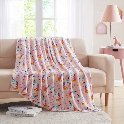 Asher Home Sleepy Unicorn Stars 50x60 inches Velvet Plush Throw Blanket
