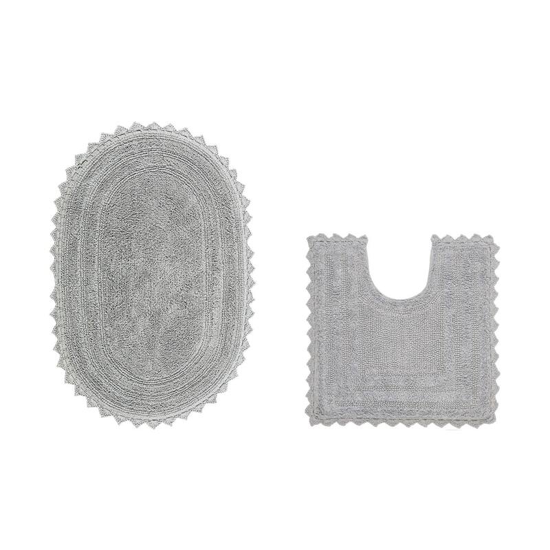 Better Trends Oval Bath Rugs Set 100% Cotton Soft & Water Absorbent Tufted Bathroom Rug for Shower, Sink Bath Mats Lilly Crochet - 2 Piece Set (20" x 20" | 20" x 32") - Gray